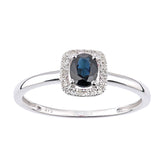 0.5ct Oval Sapphire and Round Diamond Halo Ring in UK Hallmarked 9ct White Gold