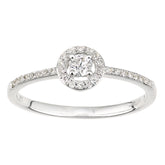 0.22ct Round Diamond Prong Set Halo Engagement Ring with Side Stones in UK Hallmarked 9ct White Gold