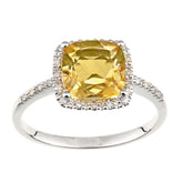 2.04ct Cushion Cut Citrine and Round Diamond Halo Ring in UK Hallmarked 9ct White Gold