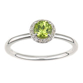 0.59ct Round Peridot and Round Diamond Halo Ring in UK Hallmarked 9ct White Gold