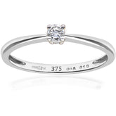0.1ct Round Diamond 4-Prong Set Solitaire Engagement Ring in UK Hallmarked 9ct White Gold