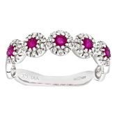 0.38ct Round Ruby and 0.22ct Diamond Pave Set Half Eternity Ring in UK Hallmarked 9ct White Gold