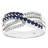 0.6ct Sapphire and 0.14ct Diamond Prong Set Twist Half Eternity Statement Ring in UK Hallmarked 9ct White Gold