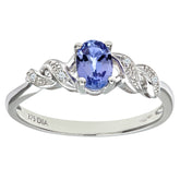 0.5ct Round Tanzanite Claw Set Ring with Diamond Pave Shoulders in UK Hallmarked 9ct White Gold