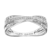 0.1ct Round Diamond Crossover Pave Set Eternity Ring in UK Hallmarked 9ct White Gold