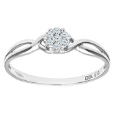 0.1ct Round Diamond Prong Set Cluster Engagement Ring with Split Shoulders in UK Hallmarked 9ct White Gold