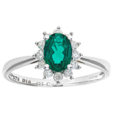 0.67ct Oval Emerald and 0.25ct Round Diamond Cluster Ring in UK Hallmarked 9ct White Gold