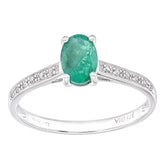 0.79ct Round Emerald and Diamond Ring with sidestones in UK Hallmarked 9ct White Gold