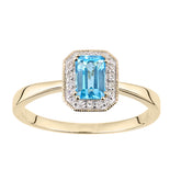 0.67ct Octagonal Blue Topaz and Round Diamond Cluster Ring in UK Hallmarked 9ct Yellow Gold