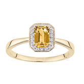 0.49ct Octagonal Citrine and Round Diamond Cluster Ring in UK Hallmarked 9ct Yellow Gold