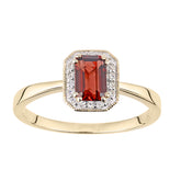0.66ct Octagonal Garnet and Round Diamond Cluster Ring in UK Hallmarked 9ct Yellow Gold