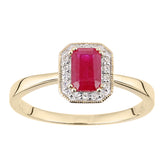 0.55ct Octagonal Ruby and Round Diamond Cluster Ring in UK Hallmarked 9ct Yellow Gold
