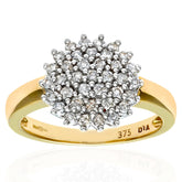 0.50ct Round Diamond Flower Cluster Ring in UK Hallmarked 9ct Yellow Gold – Floral Diamond Statement Ring