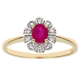 0.44ct Oval Ruby and Round Diamond Cluster Ring in UK Hallmarked 9ct Yellow Gold