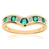 0.46ct Round Emerald and Diamond Pave Set Wishbone Eternity Ring in UK Hallmarked 9ct Yellow Gold