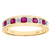 0.38ct Round Ruby and Diamond Pave Set Eternity Ring in UK Hallmarked 9ct Yellow Gold