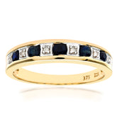 0.38ct Round Sapphire and Diamond Pave Set Eternity Ring in UK Hallmarked 9ct Yellow Gold