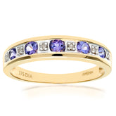 0.29ct Round Tanzanite and Diamond Pave Set Eternity Ring in UK Hallmarked 9ct Yellow Gold