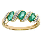 0.69ct Bezel Set Emerald and Diamond Pave 3 Stone Ring in UK Hallmarked 9ct Yellow Gold