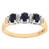 0.86ct Oval Sapphire and Diamond Claw Set 3 Stone Ring in Uk Hallmarked 9ct Yellow Gold