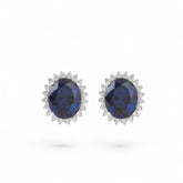 Sterling Silver Classic Cluster Blue Sapphire CZ Stud Earrings
