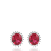 Red Oval Halo Stud Earrings, Silver Jewellery, Sparkling Red Crystal Earrings