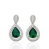 Pear Cut Emerald CZ Dangle Earrings in 925 Sterling Silver, Sterling Silver Drop Earrings, Green Cubic Zirconia Earrings