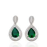 Pear Cut Emerald CZ Dangle Earrings in 925 Sterling Silver, Sterling Silver Drop Earrings, Green Cubic Zirconia Earrings