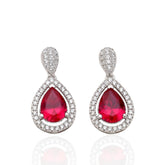 Pear Cut Ruby CZ Dangle Earrings in 925 Sterling Silver, Sterling Silver Drop Earrings, Red Cubic Zirconia Earrings,