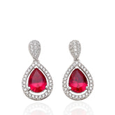 Pear Cut Ruby CZ Dangle Earrings in 925 Sterling Silver, Sterling Silver Drop Earrings, Red Cubic Zirconia Earrings,