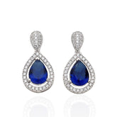 Pear Cut Blue Sapphire CZ Dangle Earrings in 925 Sterling Silver, Sterling Silver Drop Earrings, Blue Cubic Zirconia Earrings