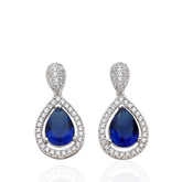 Pear Cut Blue Sapphire CZ Dangle Earrings in 925 Sterling Silver, Sterling Silver Drop Earrings, Blue Cubic Zirconia Earrings
