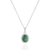 Sterling Silver Classic Cluster Emerald Necklace
