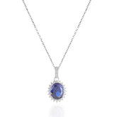 Sterling Silver Classic Cluster Blue Sapphire Necklace – Elegant Blue Gemstone Pendant