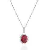Sterling Silver Classic Cluster Blue Ruby Necklace