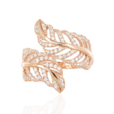 Fashionable Leaf Design 925 Sterling Silver Ring – Rose Gold Color CZ Studded Women’s Ring