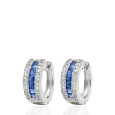 Charming 925 Sterling Silver Huggie Earrings with Sapphire CZ, Blue Cubic Zirconia Hoop Earrings