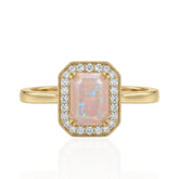 9ct Gold Square Cut Opal & Diamond Ring - Elegant Fine Jewellery