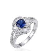 925 Sterling Silver Sapphire & Cubic Zirconia Ring | Elegant Blue Stone Ring