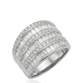 5 Row Baguette CZ Ring with Color Options, Red Blue White Cubic Zirconia Silver Ring