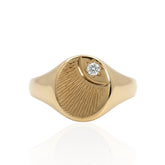 9ct Yellow Gold Diamond Oval Sunray Signet Ring, Gold Signet Ring, Vintage Style Ring