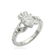 Sterling Silver CZ Stone Irish Claddagh Ring, 925 Silver Celtic Promise Ring