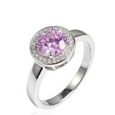 Sterling Silver Pink & White CZ Halo Ring, Pink Cubic Zirconia Engagement Ring