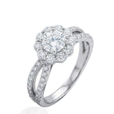 Classic Sterling Silver Flower Halo Engagement Ring