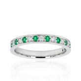 Platinum Emerald & Diamond Half Eternity Ring | Elegant Fine Jewellery