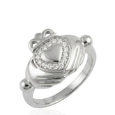 Sterling Silver Claddagh Ring with CZ Stone, Irish Promise Ring for Women