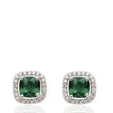 925 Sterling Silver Emerald Earrings, Oval CZ Stud Earrings, Genuine Emerald Jewelry