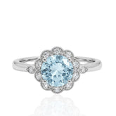 9ct White Gold Aquamarine & Diamond Ring | Elegant Fine Jewellery