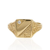 9ct Gold Signet Ring with Diamond - Intricate & Timeless Design