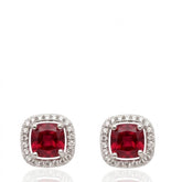 925 Sterling Silver Ruby Gemstone Earrings, Oval CZ Stud Earrings, Red Gemstone Silver Earrings
